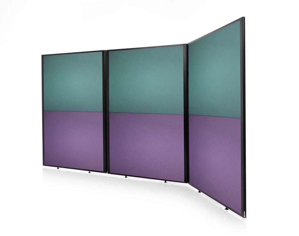 Free standing acoustic screens with a two tone fabric finish