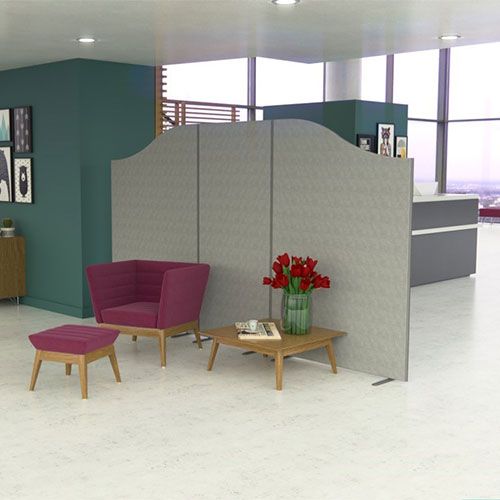 Grey wave top acoustic panels manufactured with grey edging and grey woven fabric.