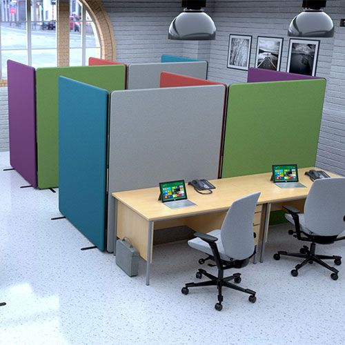 Nova Acoustic Office Partitions in blazer lite fabric, creating office pods for 2 people