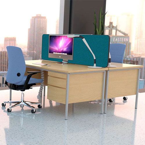 600mm high acoustic desk screen from the Nova deluxe range, including 100% wool acoustic fabric.