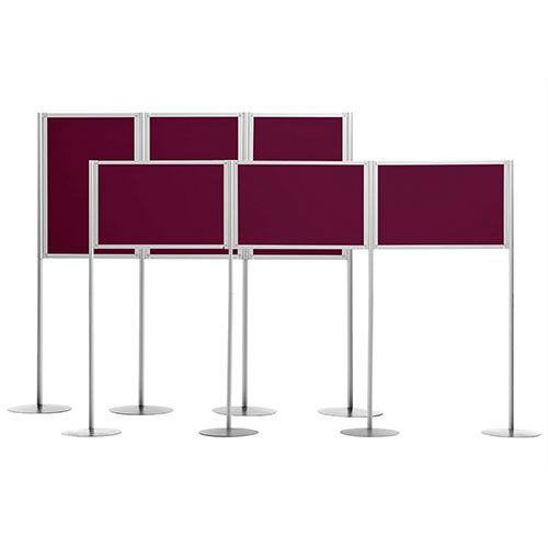 Triple A0 Universal Modular display boards with claret loop nylon fabric.