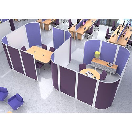 Acoustic office pod made with acoustic and laminate office screens , creating a 2 room meeting space. 