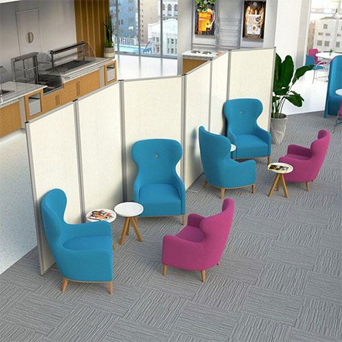 Morton Canteen white gloss laminate office screens used in a canteen area dividing seating.