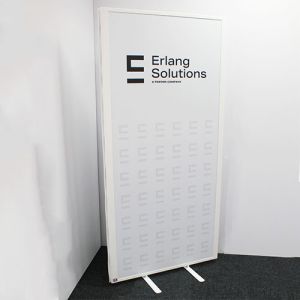 Morton printed office screen with white edging and stability feet