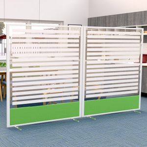 Morton Office Privacy Screens, with a full acrylic panel and printed white lines