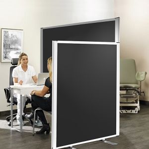 Safeguard Medical Partition Screens, using anti-bacterial fabric