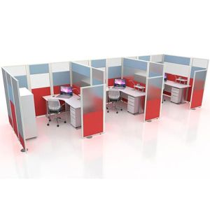 Acoustic and acrylic panels, made to create a 3 person working pod. Made with the concept and morton acoustic office screens.