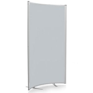 90 degree curve acoustic panel with silver aluminium frame and light grey woven fabric.