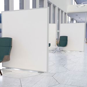 Easy Clean Medical Room Divider with white gloss laminate and silver frame