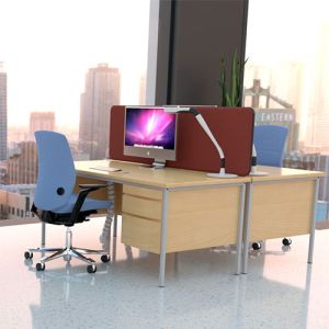 Nova acoustic desk dividers with layered acoustic and fixed with easy fix clamps