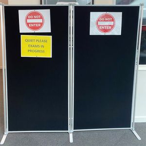 PanelFix Large Display Boards with black loop nylon fabric and printed notices.