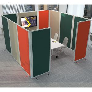 anti-bacterial pod, made with safeguard office partitions, using anti-bacterial fabric