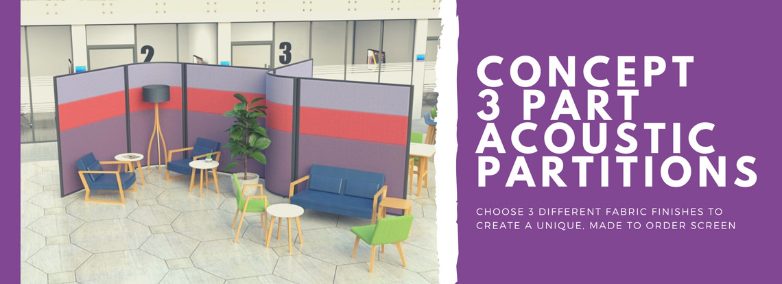 Concept Acoustic Office Screens set up in an open plan break room