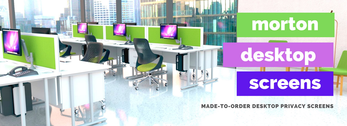 Morton Desktop Screens fixed to the back of desks in an office environment